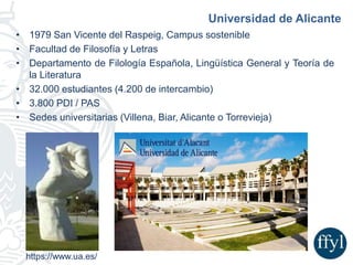 • 1979 San Vicente del Raspeig, Campus sostenible
• Facultad de Filosofía y Letras
• Departamento de Filología Española, L...