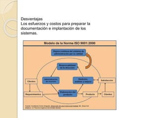 Desventajas
Los esfuerzos y costos para preparar la
documentación e implantación de los
sistemas.
