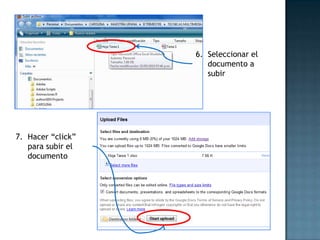 Seleccionar el documento a subirHacer “click” para subir el documento