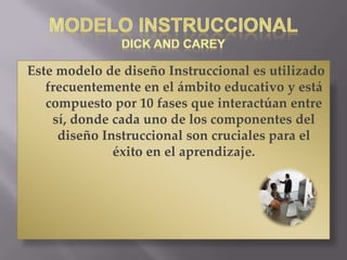 Este modelo de diseño Instruccional es utilizado
   frecuentemente en el ámbito educativo y está
   compuesto por 10 fases que interactúan entre
    sí, donde cada uno de los componentes del
     diseño Instruccional son cruciales para el
              éxito en el aprendizaje.
 