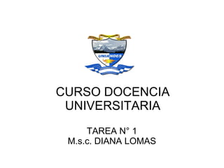 CURSO DOCENCIA
 UNIVERSITARIA
     TAREA N° 1
 M.s.c. DIANA LOMAS
 