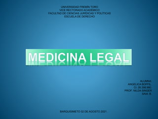 UNIVERSIDAD FREMÍN TORO
VICE RECTORADO ACADÉMICO
FACULTAD DE CIENCIAS JURÍDICAS Y POLÍTICAS
ESCUELA DE DERECHO
BARQUISIMETO 02 DE AGOSTO 2021.
ALUMNA:
ANGELICA BOFFIL.
CI: 26.398.980.
PROF: NILDA SINGER
SAIA B.
 