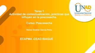 Tarea 1
Actividad de contextualización, prácticas que
influyen en la poscosecha.
Curso: Poscosecha
Heiner Andrés García Peña.
ECAPMA -CEAD IBAGUÉ
 