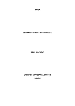 TAREA <br />LUIS FELIPE RODRIGUEZ RODRIGUEZ <br />DOLY BALVUENA <br />LAGISTICA EMPRESARIAL GRUPO 2  <br />19/03/2010  <br />¿QUE SON RECURSOS RENOVABLES Y NO RENOVABLES?  <br />Los recursos renovables son aquellos recursos cuya existencia no se agota con su utilización, debido a que vuelven a su estado original o se regeneran a una tasa mayor a la tasa con que los recursos son disminuidos mediante su utilización. Esto significa que ciertos recursos renovables pueden dejar de serlo si su tasa de utilización es tan alta que evite su renovación. Dentro de esta categoría de recursos renovables encontramos al agua y a la biomasa. Algunos recursos renovables se clasifican como recursos perpetuos, debido a que por más intensa que sea su utilización, no es posible su agotamiento. En los recursos renovables podemos encontrar las fuentes de energía, aquellos materiales o fenómenos de la naturaleza capaces de suministrar energía en cualquiera de sus formas. También se les llama recursos energéticos.<br />Algunos de los recursos renovables son: el bosque, el agua, el viento, los peces, radiación solar, energía hidráulica, madera, energía eólica y productos de agricultura<br />Los recursos no renovables son recursos naturales que no pueden ser producidos, cultivados, regenerados o reutilizados a una escala tal que pueda sostener su tasa de consumo. Estos recursos frecuentemente existen en cantidades fijas o consumidas mucho más rápido de lo que la naturaleza puede recrearlos.<br />Se denomina reservas a los contingentes de recursos que pueden ser extraídos con provecho. El valor económico (monetario) depende de su escasez y demanda y es el tema que preocupa a la economía. Su utilidad como recursos depende de su aplicabilidad, pero también del costo económico y del costo energético de su localización y explotación. Por ejemplo, si para extraer el petróleo de un yacimiento hay que invertir más energía que la que va a proporcionar no puede considerarse un recurso. Como es también el carbón y la madera. Algunos de los recursos no renovables son: petróleo, los minerales, los metales, el gas natural y los depósitos de agua subterránea, siempre que sean acuíferos confinados sin recarga.<br />La contabilidad de las reservas produce muchas disputas, con las estimaciones más optimistas por parte de las empresas, y las más pesimistas por parte de los grupos ecologistas y los científicos académicos. Donde la confrontación es más visible es en el campo de las reservas de hidrocarburos. Aquí los primeros tienden a presentar como reservas todos los yacimientos conocidos más los que prevén encontrar. Los segundos ponen el acento en el costo monetario creciente de la exploración y de la extracción, con sólo un nuevo barril hallado por cada cuatro consumidos, y en el costo termodinámico (energético) creciente, que disminuye el valor de uso medio de los nuevos hallazgos. <br />¿CUAL ES LA CLASIFICACION DE LOS RECIDUOS? <br />La clasificación correcta de clasificación es orgánica y la inorgánica y peligrosos.<br />Residuo orgánico: todo desecho de origen biológico, que alguna vez estuvo vivo o fue parte de un ser vivo, por ejemplo: hojas, ramas, cáscaras y residuos de la fabricación de alimentos en el hogar, etc. <br />Residuo inorgánico: todo desecho de origen no biológico, de origen industrial o de algún otro proceso no natural, por ejemplo: plástico, telas sintéticas, etc. <br />Residuos peligrosos (véase Gestión de Residuos Peligrosos): todo desecho, ya sea de origen biológico o no, que constituye un peligro potencial (código CRETIB) y por lo cual debe ser tratado de forma especial, por ejemplo: material médico infeccioso, residuo radiactivo, ácidos y sustancias químicas corrosivas, etc.  <br />¿QUE ES ECOLOGIA Y MEDIO AMBIENTE?  <br />La ecología  es la biología de los ecosistemas Es la ciencia que estudia a los seres vivos, su ambiente, la distribución y abundancia, cómo esas propiedades son afectadas por la interacción entre los organismos y su ambiente. El ambiente incluye las propiedades físicas que pueden ser descritas como la suma de factores abióticos locales, como el clima y la geología, y los demás organismos que comparten ese hábitat (factores bióticos).<br />La visión integradora de la ecología plantea que es el estudio científico de los procesos que influencian la distribución y abundancia de los organismos, así como las interacciones entre los organismos y la transformación de los flujos de energía y materia[]<br />Se entiende por medio ambiente al entorno que afecta y condiciona especialmente las circunstancias de vida de las personas o la sociedad en su vida. Comprende el conjunto de valores naturales, sociales y culturales existentes en un lugar y un momento determinado, que influyen en la vida del ser humano y en las generaciones venideras. Es decir, no se trata sólo del espacio en el que se desarrolla la vida sino que también abarca seres vivos, objetos, agua, suelo, aire y las relaciones entre ellos, así como elementos tan intangibles como la cultura. El Día Mundial del Medio Ambiente se celebra el 5 de junio.<br />¿QUE ES DESARROLLO SOSTENIVLE O SUSTENTAVLE? <br />El término desarrollo sostenible, perdurable o sustentable se aplica al desarrollo socio-económico y fue formalizado por primera vez en el documento conocido como Informe Brundtland (1987), fruto de los trabajos de la Comisión Mundial de Medio Ambiente y Desarrollo de Naciones Unidas, creada en Asamblea de las Naciones Unidas en 1983. Dicha definición se asumiría en el Principio 3.º de la Declaración de Río (1992)<br />El ámbito del desarrollo sostenible puede dividirse conceptualmente en tres partes: ambiental, económica y social. Se considera el aspecto social por la relación entre el bienestar social con el medio ambiente y la bonanza económica. El triple resultado es un conjunto de indicadores de desempeño de una organización en las tres áreas.<br />Deben satisfacerse las necesidades de la sociedad como alimentación, ropa, vivienda y trabajo, pues si la pobreza es habitual, el mundo estará encaminado a catástrofes de varios tipos, incluidas las ecológicas. Asimismo, el desarrollo y el bienestar social, están limitados por el nivel tecnológico, los recursos del medio ambiente y la capacidad del medio ambiente para absorber los efectos de la actividad humana.<br />Ante esta situación, se plantea la posibilidad de mejorar la tecnología y la organización social de forma que el medio ambiente pueda recuperarse al mismo ritmo que es afectado por la actividad humana.<br />Desarrollo sustentable Existe una guerra que el Hombre lucha desde hace varios cientos de años. Es una guerra silenciosa - o mejor dicho silenciada - en la que contradictoriamente, ganar significa perder. Esta guerra se viene librando a escala mundial, pero sus mayores batallas se viven cada día en el Hemisferio Norte.Su inicio, podríamos decir que fue entre los años 1760 y 1780 en Inglaterra, donde comienza a buscarse la mecanización de la producción con el fin de conseguir que esta sea mas rápida y abundante. Para eso eran necesarias grandes máquinas y el carbón era la fuente de energía utilizada por excelencia.A partir de ese momento cientos de miles de pequeñas batallas dan forma a la quot;
Cruzada mundial del Hombre contra la Tierraquot;
, una guerra de autodestrucción contra su propio hábitat en la que ataca y destruye sus fuentes de alimentos naturales, de producción de oxígeno y de reservas de agua potable necesarios para la vida.Esta es una guerra de la que todos somos parte, en la que a diario utilizamos nuestras propias armas de destrucción masiva, tan masiva que están destruyendo a todo ser vivo sobre la Tierra. El automóvil, la heladera o el equipo de aire acondicionado, con las tecnologías que se han aplicado hasta ahora y solo por citar algunos ejemplos, sumados al consumismo desmedido e irresponsable, provocan un efecto negativo en el ecosistema del planeta.Claro que esas no son las únicas armas con las que contamos, como dignos seres superiores hemos perfeccionado nuestro poder de fuego para que no haya posibilidad de que perdamos (ganemos) esta guerra.Tenemos y usamos la mejor tecnología para crear nuestras bombas ecológicas, como los derrames de petróleo, la minería a cielo abierto, la centrales nucleares, las mega represas; incluso estamos perfeccionando desde hace algún tiempo la forma de modificar genéticamente de forma directa o por contagio, todo lo que sobreviva para que no vaya a creer, esta insolente Naturaleza que algo se nos puede escapar.Debemos detener esa guerra que lamentablemente estamos ganando (perdiendo) y la única forma de hacerlo es dar un vuelco muy grande en el rumbo que el desarrollo humano ha tomado, porque si éste no es ambientalmente sustentado, si no tenemos la precaución de utilizar sin extinguir, de producir sin contaminar, de consumir de forma responsable; si no terminamos con las guerras de misiles, bombas y uranio empobrecido, si no utilizamos fuentes de energía limpias, el fin de la guerra se ve próximo y lo peor del caso es que nuestra victoria será terminante.En EcoPortal estamos en contra de todas las guerras y sobre todo de la que mas víctimas ha causado hasta el momento, de la que mas daños ha causado, la guerra del Hombre contra la Tierra.  <br />¿NORMATIVIDAD AMBIENTAL EN COLOMBIA? <br />NORMATIVIDAD GENERAL<br />Norma constitucional<br />La Constitución Política de Colombia de 1991 elevó a norma constitucional la consideración, manejo y conservación de los recursos naturales y el medio ambiente, a través de los siguientes principios fundamentales:<br />Derecho a un ambiente sano<br />En su Artículo 79, la Constitución Nacional (CN) consagra que: ¨ Todas las personas tienen derecho a gozar de un ambiente sano. La Ley garantizará la participación de la comunidad en las decisiones que puedan afectarlo. Es deber del Estado proteger la diversidad e integridad del ambiente, conservar las áreas de especial importancia ecológica y fomentar la educación para el logro de estos fines ¨. <br />Esta norma constitucional puede interpretarse de manera solidaria con el principio fundamental del derecho a la vida, ya que éste sólo se podría garantizar bajo condiciones en las cuales la vida pueda disfrutarse con calidad.<br /> <br />El medio ambiente como patrimonio común<br />La CN incorpora este principio al imponer al Estado y a las personas la obligación de proteger las riquezas culturales y naturales (Art. 8), así como el deber de las personas y del ciudadano de proteger los recursos naturales y de velar por la conservación del ambiente (Art. 95). En desarrollo de este principio, en el Art. 58 consagra que: ¨ la propiedad es una función social que implica obligaciones y, como tal, le es inherente una función ecológica ¨; continúa su desarrollo al determinar en el Art. 63 que: ¨ Los bienes de uso público, los parques naturales, las tierras comunales de grupos étnicos, las tierras de resguardo, el patrimonio arqueológico de la Nación y los demás bienes que determine la Ley, son inalienables, imprescriptibles e inembargables ¨.<br />Desarrollo Sostenible<br />Definido como el desarrollo que conduce al crecimiento económico, a la elevación de la calidad de vida y al bienestar social, sin agotar la base de los recursos naturales renovables en que se sustenta, ni deteriorar el medio ambiente o el derecho de las generaciones futuras a utilizarlo para la satisfacción de sus propias necesidades, la CN en desarrollo de este principio, consagró en su Art. 80 que: ¨ El Estado planificará el manejo y aprovechamiento de los recursos naturales para garantizar su desarrollo sostenible, su conservación o sustitución. Además, deberá prevenir y controlar los factores de deterioro ambiental, imponer las sanciones legales y exigir la reparación de los daños causados. Así mismo, cooperará con otras naciones en la protección de los ecosistemas situados en zonas fronterizas ¨. Lo anterior implica asegurar que la satisfacción de las necesidades actuales se realice de una manera tal que no comprometa la capacidad y el derecho de las futuras generaciones para satisfacer las propias.<br />¿QUE SON TECNOLOGIAS LIMPIAS?  <br />El sector de Tecnologías Limpias en Colombia ofrece las siguientes ventajas:<br />Recursos Naturales: Colombia es el país con más biodiversidad por KM2 a nivel mundial.<br />Colombia ocupa el lugar 33 a nivel mundial en acceso al agua, y es segundo en Latinoamérica.<br />Tenemos una oportunidad de generar energía limpia por la posición geográfica y las diversas condiciones climáticas. Promedio diario de 4,5 Kwh/m2.<br />Más de 300 puntos termales en el país.<br />Más de 7 Regiones muestran intensidades de viento  igual o mayor a 5 m/seg a lo largo del año.  <br />¿QUE ES DESARROLLO A ESCALA HUMANA? <br />El enfoque propuesto en la lectura: quot;
Desarrollo a escala humana - Una opción para el futuroquot;
, plantea en forma general la necesidad de promover un desarrollo orientado a la satisfacción de las necesidades humanas, es una teoría que trasciende las posiciones convencionales tanto económicas como sociales, políticas, culturales, porque visualiza al ser humano como el ente primordial y motorizador de su desarrollo, y este desarrollo debe estar articulado al plan global de cada nación.<br />Este enfoque asigna un rol protagónico al ser humano como promotor del desarrollo local, regional y nacional, en el que el Estado actúa como estimulador de soluciones creativas surgidas de todos los espacios, las cuales emergen de abajo hacia arriba y no son impuestas por leyes o decretos, estableciéndose un modelo de autodependencia; a diferencia de la realidad actual, la cual se caracteriza por considerar a la persona como un objeto, sin participación protagónica, comandados por los grupos económicos, políticos y militares dominantes, en donde el Estado ejerce un rol de Estado paternalista y/o dominante, generándose con esta situación un modelo de dependencia.<br />Corto Plazo<br />Conocido el alcance de esta teoría, consideramos que su implementación involucra a corto plazo realizar campaña divulgativa que permita la empatía y concientización de todos los integrantes de la sociedad sobre los beneficios de utilizar la misma como modelo de desarrollo, y así lograr la participación popular. Concluida esta primera fase, consideramos indispensable efectuar sondeos de opinión a toda la colectividad sobre la aceptación o no de este nuevo enfoque, de obtenerse la aceptación, pasaríamos a la etapa siguiente.<br />Mediano Plazo<br />En esta etapa se deberá iniciar el proceso para establecer las nuevas organizaciones multidiciplinarias que permitan instaurar nuevos mecanismos institucionales capaces de conciliar la heterogeneidad de necesidades del individuo, así como fomentar la descentralización de funciones de todos los organismos del Estado y la reestructuración de los sistemas financieros y bancarios para apalancar el desarrollo integral.<br />También en esta etapa se considera necesaria la aplicación de políticas de capacitación, créditos y asistencia a toda la sociedad, con la finalidad de iniciar el proceso de reactivación del desarrollo integral propuesto en esta teoría.<br />Largo Plazo.<br />Concluidas las etapas descritas en el corto y mediano plazo, y lograda la articulación micro/macro de todas las estructuras involucradas en el proceso de desarrollo se estima la obtención de los resultados esperados, los cuales deben ser objeto de constante revisión y ajuste a fin de corregir oportunamente las desviaciones que se presenten.<br />Ubicación del enfoque Desarrollo a escala humana - Una opción para el futuro según los Estilos de desarrollo propuestos por Eric Calcagno<br />En enfoque estudiado involucra un cambio total de paradigmas, donde el desarrollo de una nación está enfocado en satisfacer las necesidades humanas de manera integral, revisando los estilos de desarrollo efectuados por E. Calcagno ubicamos esta teoría dentro del sistema capitalista con estructura subdesarrollada, debido a que consideramos que en América Latina existe en la actualidad. <br />¿QUE DIFERENCIA HAY ENTRE SECTOR PRIVADO Y SECTOR PUBLICO?  <br />El sector público es el conjunto de organismos administrativos mediante los cuales el Estado cumple, o hace cumplir la política o voluntad expresada en las leyes fundamentales del País.<br />Esta clasificación incluye dentro del sector público: El Poder Legislativo, Poder Ejecutivo, Poder judicial y organismos públicos autónomos, instituciones, empresas y personas que realizan alguna actividad económica en nombre del Estado y que se encuentran representadas por el mismo, es decir, que abarca todas aquellas actividades que el Estado (Administración local y central) poseen o controlan.<br />El papel del sector público [editar]<br />Estado son las instituciones y el Gobierno las autoridades. El papel y el volumen del sector público dependen en gran parte de lo que en cada momento se considera interés público; ello requiere definir con antelación el ámbito de ese interés general. Lo normal es que el sector público constituya un elevado porcentaje de la economía de un país e influya sobre la actividad económica global.<br />Por ejemplo, el Gobierno puede limitar el crecimiento de los salarios de los funcionarios para evitar aumentos de la inflación, realizando así una política de precios y rentas extraoficial o informal. El sector público esta dirigido por el ejecutivo, legislativo y el judicial y pertenece a todos y cada uno de los ciudadanos.<br />SECTOR PRIVADO: <br />En economía, el sector privado que se contrapone al sector público, es aquella parte de la economía que busca el ánimo de lucro en su actividad y que no está controlada por el Estado. Por contraste, las empresas que pertecen al Estado son parte del sector público. Las organizaciones privadas sin ánimo de lucro están incluidas como parte del sector voluntario.<br />Estructura legal<br />La forma jurídica en la que se puede desarrollar el sector privado es muy variada y va desde el ejercicio individual por una persona de una actividad empresarial, hasta el uso de una gran variedad de formas jurídicas dependiendo de cada país.<br />El papel del sector privado en la actividad económica [editar]<br />Al sector privado le está permitido constituir y desarrollar cualquier tipo de actividad excepto algún sector público. Del sector privado se espera que diversifique la producción industrial y que haga grandes inversiones, su papel también es atraer la inversión y la tecnología procedente del exterior. Su papel también es contribuir al desarrollo y a la creación de empleo. <br />¿SECTORES ECONOMICOS? <br />El término sector económico hace referencia a cualquiera de las partes de la actividad económica, que se subdivide según distintos criterios:<br />los tres sectores de la producción también llamados sectores de ocupación que a su vez pueden subdividirse en sectores parciales por actividad: <br />sector primario: el que obtiene productos directamente de la naturaleza <br />sector agrícola (origen vegetal) <br />sector ganadero (origen animal) <br />sector pesquero (del mar) <br />sector minero (de las minas) <br />sector forestal (del bosque) <br />sector secundario: el que transforma materias primas en productos terminados o semielaborados <br />sector industrial <br />sector energético <br />sector minero (se considera también parte del sector secundario por que a partir de la mineria se pueden crear distintos productos) <br />sector de la construcción <br />sector terciario o sector servicios el que no produce bienes, sino servicios <br />sector transportes <br />sector comunicaciones <br />sector comercial <br />sector turístico <br />sector sanitario <br />sector educativo <br />sector financiero <br />sector de la administración... <br />sector cuaternario, produce servicios altamente intelectuales tales como investigación, desarrollo, innovación e información <br />los 2 sectores que atienden a la propiedad de los medios de producción: <br />sector privado (propiedad privada) <br />sector público (propiedad pública) <br />el sector cooperativista o sector de economía social se añade a veces a los dos anteriores, como una de las formas de propiedad colectiva. <br />los que reúnen características particulares que permiten distinguirlos del resto: <br />sector estratégico (transportes, comunicaciones, armamento, energía) <br />sector exterior (el compuesto por las empresas implicadas en el comercio exterior)   <br />¿QUE ES SUBVENCION? <br />En contabilidad pública es todo desplazamiento patrimonial que tiene por objeto una entrega dineraria o en especie entre los distintos agentes de las Administraciones Públicas, y de éstos a otras entidades públicas o privadas y a particulares, así como las realizadas por éstas a una Administraciones Públicas, todas éllas sin contrapartida directa por parte de los entes beneficiarios; afectada a un fin, propósito actividad o proyecto específico (en esto se diferencia de la transferencia); con obligación por parte del destinatario de cumplir las condiciones y requisitos que se hubieran establecido o, en caso contrario, proceder a su reintegro. <br />¿CUATAS DE MERCADEO? <br />En el área de dirección estratégica y mercadotecnia, cuota de mercado es la fracción o porcentaje que se tendrá del total de mercado disponible o del segmento del mercado que está siendo suministrado por la compañía.<br />Puede ser expresado como un porcentaje de las ventas de la compañía (en el mercado) dividido por las ventas totales disponibles en el mercado o también se puede expresar como el total de unidades vendidas por la compañía partido por las unidades vendidas en el mercado.<br />La cuota de mercado es uno de los objetivos más comunes utilizados en una empresa (otros objetivos son el retorno de la inversión (ROI), Retorno sobre el Activo (ROA) y objetivo de beneficios). La principal ventaja de utilizar la cuota de mercado es que se abstrae de las variables del entorno relativas a la industria como el estado de la economía, inflación, PIB o cambios en la política de impuestos.  <br />¿QUE ES MERCADEO? <br />El mercado libre es el sistema en el que el precio de los bienes o servicios es acordado por el consentimiento mutuo de los vendedores y de los compradores mediante las leyes de la oferta y la demanda. El concepto se opone al de mercado regulado, donde el gobierno controla las fuentes de suministros, los precios o la producción. Si en lugar del gobierno son una, dos o varias empresas las que controlan alguna de estas tres cosas se hablará de monopolio, duopolio u oligopolio, respectivamente.<br />Aunque en la situación de libre mercado el gobierno no fija o regula los precios, la implementación efectiva de libre mercado requiere que entre los participantes de la transacción comercial no haya coerción, ni fraude, de modo que todas las transacciones sean moralmente voluntarias y también que exista información perfecta y otras condiciones que garanticen la competencia perfecta.<br />¿Qué SON VALLAS? <br />Una valla publicitaria es un soporte plano sobre el que se fijan carteles publicitarios. Las vallas se han convertido en parte habitual del paisaje urbano e interurbano presentando anuncios o mensajes publicitarios. La cantidad, ubicación y colocación de las vallas (retranqueos, separación, agrupación de vallas, etc.) en cada localidad está determinada por el propio Ayuntamiento. En ocasiones, también existen normativas estatales sobre su colocación en determinados entornos. Por ejemplo, en España está prohibida la instalación de las vallas en las carreteras al entender que pueden distraer la atención de los conductores y provocar accidentes.<br />Por sus especiales características, las vallas no se colocan en las fachadas de viviendas sino lugares deshabitados tales como:<br />colegios. <br />estadios deportivos, polideportivos, piscinas, etc. <br />centros penitenciarios. <br />edificios en construcción o rehabilitación. <br />descampados, solares vacíos. <br />