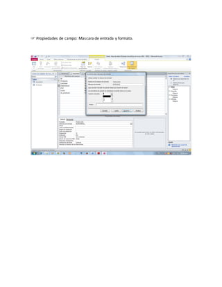 ☞ Propiedades de campo: Mascara de entrada y formato.
 