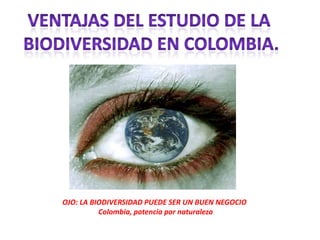 OJO: LA BIODIVERSIDAD PUEDE SER UN BUEN NEGOCIO
          Colombia, potencia por naturaleza
 
