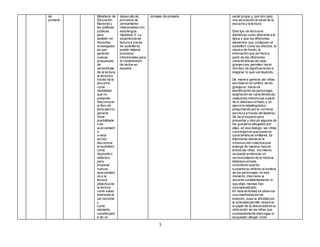 3
de
primaria
Ministerio de
Educación
Nacional y
las políticas
públicas,
pero
también en
docentes
investigador
es que
generan
nuevas
propuestas
de
aprendizaje
de la lectura;
la lectura a
través de la
escucha
como
modalidad
que no
pretende
desconocer
el libro de
texto pero sí
generar
otras
posibilidade
s de
acercamient
o
a esta
acción
discursiva;
el audiolibro
como
dispositivo
didáctico
para
propiciar
nuevos
acercamient
os a la
lectura;
didáctica de
la lectura
como saber
inherente al
ser docente
y
como
elemento
constituyent
e de un
desarrollo de
procesos de
pensamiento
relacionados con
esta lengua.
Hipótesis 3: La
experiencia de
lectura a través
de audiolibros
puede mejorar
procesos
inferenciales para
la comprensión
de textos en
español.
iniciales de primaria sentir propio y, por otro lado,
una asociación alcanal de la
escucha y la lectura.
Este tipo de lectura la
identifican como diferente a la
típica y que los diferentes
elementos que componen el
audiolibro como los efectos, la
música de fondo, la
entonación que se hace a
partir de las diferentes
características de cada
granjero les permiten hacer
otro tipo de significaciones e
imaginar lo que van leyendo.
De manera general, las niñas
escribieron elnombre de los
granjeros, hacen la
identificación de personajes,
asignación de características,
realizando inferencias a partir
de lo leído/escuchado, y un
ejercicio metalingüístico
preguntando por la correcta
escritura a través deldeletreo.
Se da el espacio para
presentar y discutir algunos de
los granjeros dibujados por
ellas, en ese dialogo, las niñas
convergen en que pusieron
características similares. Es
importante destacar la
construcción colectiva que
emerge de manera natural
entres las niñas. Asímismo,
se puede evidenciar un
reconocimiento de la historia
leída/escuchada.
consideran que los
sustantivos refieren alnombre
de los personajes, en ese
momento interviene la
docente complementando lo
que ellas mismas han
conceptualizado.
En esta actividad se observar
una manifestación de
emoción, pues la afinidad por
la actividad permite observar
el papel de la afectividad en la
motivación de las niñas que
constantemente interrogan si
se pueden dibujar como
 