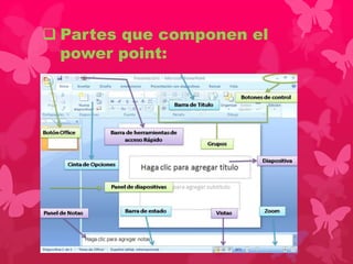  Partes que componen el 
power point: 
 