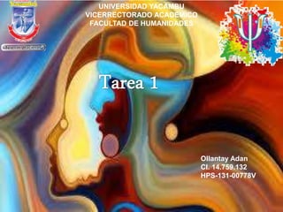 UNIVERSIDAD YACAMBU
VICERRECTORADO ACADEMICO
FACULTAD DE HUMANIDADES
Ollantay Adan
CI. 14.759.132
HPS-131-00778V
 