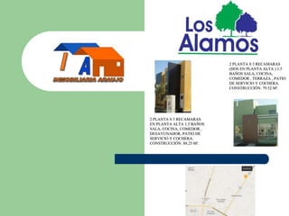2 PLANTA S 3 RECAMARAS
EN PLANTA ALTA 1.5 BAÑOS
SALA, COCINA, COMEDOR ,
DESAYUNADOR, PATIO DE
SERVICIO Y COCHERA.
CONSTRUCCIÓN: 88.25 M².
2 PLANTA S 3 RECAMARAS
(DOS EN PLANTA ALTA ) 1.5
BAÑOS SALA, COCINA,
COMEDOR , TERRAZA , PATIO
DE SERVICIO Y COCHERA.
CONSTRUCCIÓN: 79.52 M².
 