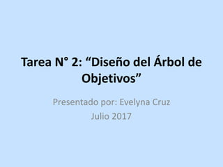 Tarea N° 2: “Diseño del Árbol de
Objetivos”
Presentado por: Evelyna Cruz
Julio 2017
 