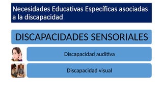 Necesidades Educativas Específicas asociadas
a la discapacidad
DISCAPACIDADES SENSORIALES
Discapacidad auditiva
Discapacidad visual
 