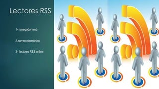 Lectores RSS
1- navegador web
2-correo electrónico
3- lectores RSS online