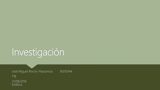 Investigación
José Miguel Rincón Plascencia 16310344
1°B
31/08/2016
Estática
 