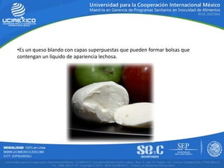 •Es un queso blando con capas superpuestas que pueden formar bolsas que
contengan un líquido de apariencia lechosa.
 