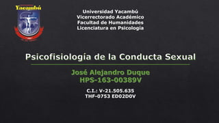 Universidad Yacambú
Vicerrectorado Académico
Facultad de Humanidades
Licenciatura en Psicología
C.I.: V-21.505.635
THF-0753 ED02D0V
 