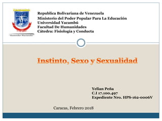 Republica Bolivariana de Venezuela
Ministerio del Poder Popular Para La Educación
Universidad Yacambú
Facultad De Humanidades
Cátedra: Fisiología y Conducta
Caracas, Febrero 2018
Yelian Peña
C.I 17.100.497
Expediente Nro. HPS-162-0006V
 