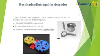 Como resultado del proyecto, cada centro dispondrá de un
ejemplar de cada una de las maquetas:
● 1 ejemplar realizado en su centro
● 2 ejemplares de los otros centros.
Por lo tanto, cada centro realizará 3 ejemplares
 
