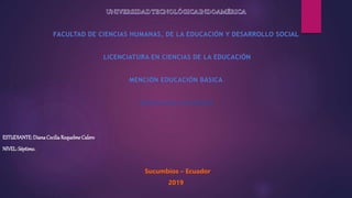 MODALIDAD A DISTANCIA
ESTUDIANTE: DianaCeciliaRequelme Calero
NIVEL: Séptimo.
Sucumbíos – Ecuador
2019
 