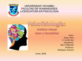 Autor:
Zerpa, Oliris
V- 16.201.814
Expediente:
HPS-17300129V
Profesora:
Rodríguez, Xiomara
Junio, 2018
UNIVERSIDAD YACAMBU
FACULTAD DE HUMANIDADES
LICENCIATURA EN PSICOLOGIA
 