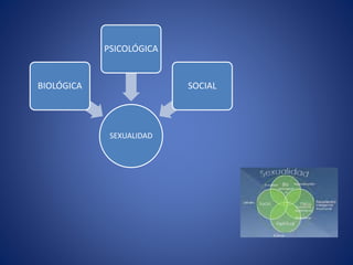SEXUALIDAD
BIOLÓGICA
PSICOLÓGICA
SOCIAL
 