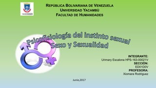 REPÚBLICA BOLIVARIANA DE VENEZUELA
UNIVERSIDAD YACAMBÙ
FACULTAD DE HUMANIDADES
INTEGRANTE:
Urimary Escalona HPS-163-00021V
SECCIÒN:
ED01D0V
PROFESORA:
Xiomara Rodriguez
Junio,2017
 