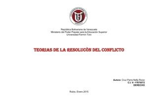 República Bolivariana de Venezuela
Ministerio del Poder Popular para la Educación Superior
Universidad Fermín Toro
Autora: Cruz Parra Nelly Rocio
C.I. V- 17876572
DERECHO
Rubio, Enero 2015
 