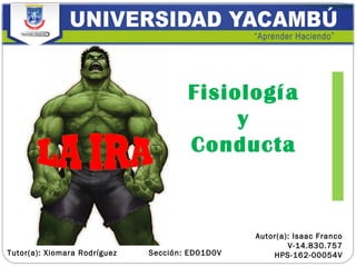 Sección: ED01D0V
Autor(a): Isaac Franco
V-14.830.757
HPS-162-00054VTutor(a): Xiomara Rodríguez
Fisiología
y
Conducta
 