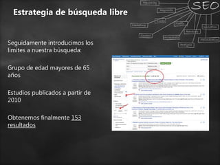 Estrategia de búsqueda libre
Seguidamente introducimos los
limites a nuestra búsqueda:
Grupo de edad mayores de 65
años
Estudios publicados a partir de
2010
Obtenemos finalmente 153
resultados
 