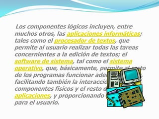 ING.  PATRICIO QUIROZSOFTWARESe conoce como softwareal equipamiento lógico o soporte lógico de una computadora digital; comprende el conjunto de los componentes lógicos necesarios que hacen posible la realización de tareas específicas, en contraposición a los componentes físicos, que son llamados hardware.