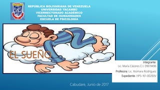Integrante:
Lic. María Cáceres C.I. 09619496
Profesora: Lic. Xiomara Rodríguez
Expediente: HPS-161-00200V
REPÚBLICA BOLIVARIANA DE VENEZUELA
UNIVERSIDAD YACAMBÚ
VICERRECTORADO ACADÉMICO
FACULTAD DE HUMANIDADES
ESCUELA DE PSICOLOGÍA
Cabudare, Junio de 2017
 