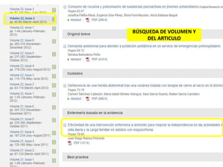 BÚSQUEDA DE VOLUMEN Y 
DEL ARTICULO 
 