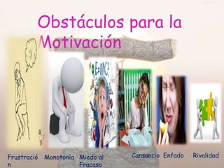 Obstáculos para la
Motivación
CansancioFrustració
n
Monotonía Miedo al
Fracaso
Enfado Rivalidad
 