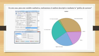 En este caso, para esta variable cualitativa, realizaremos el análisis descriptivo mediante la ”gráfica de sectores”
 