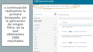 A continuación
realizamos la
primera
búsqueda, sin
la aplicación
de ningún
filtro, en la
que
obtenemos
1060
resultados
 