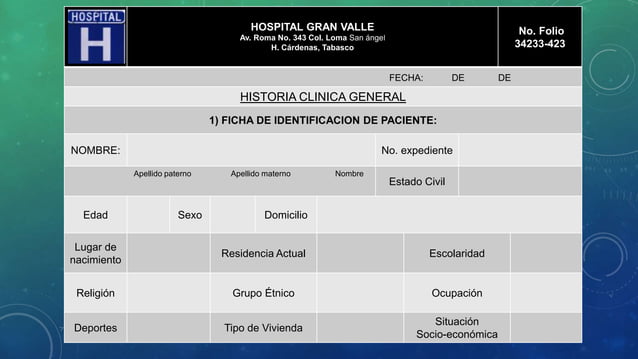 Ficha de identificacion de la historia clinica