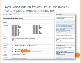 NOS INDICA QUE SU ÍNDICE H ES 11, PICAMOS EN
VIEW H-GRAPH PARA VER LA GRÁFICA.
 