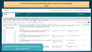 ¿Cuántos artículos hay publicados desde 2005 hasta la actualidad?
3013
Limitamos la búsqueda a los artículos publicados en
2005 y posteriores
 