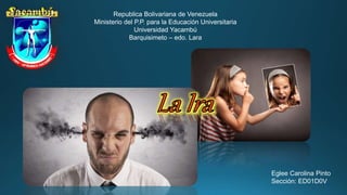 Republica Bolivariana de Venezuela
Ministerio del P.P. para la Educación Universitaria
Universidad Yacambú
Barquisimeto – edo. Lara
Eglee Carolina Pinto
Sección: ED01D0V
 