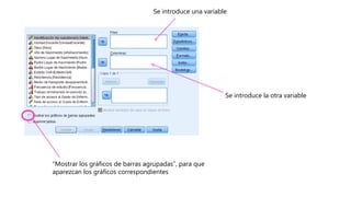 Se introduce una variable
Se introduce la otra variable
“Mostrar los gráficos de barras agrupadas”, para que
aparezcan los gráficos correspondientes
 