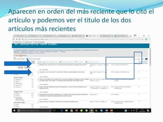 Aparecen en orden del más reciente que lo citó el
artículo y podemos ver el titulo de los dos
artículos más recientes
 