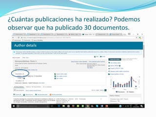 ¿Cuántas publicaciones ha realizado? Podemos
observar que ha publicado 30 documentos.
 