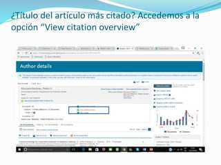 ¿Título del artículo más citado? Accedemos a la
opción “View citation overview”
 