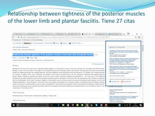 Relationship between tightness of the posterior muscles
of the lower limb and plantar fasciitis. Tiene 27 citas
 