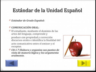 Estándar de la Unidad Español  ,[object Object],[object Object],[object Object],[object Object],[object Object],[object Object]