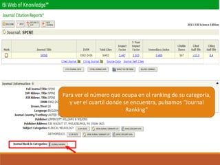 Para ver el número que ocupa en el ranking de su categoría,
y ver el cuartil donde se encuentra, pulsamos “Journal
Ranking”
 