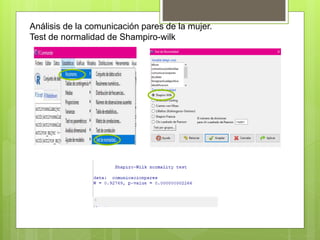 Análisis de la comunicación pares de la mujer.
Test de normalidad de Shampiro-wilk
 
