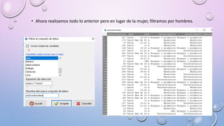 • Ahora realizamos todo lo anterior pero en lugar de la mujer, filtramos por hombres.
 