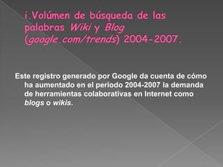 2.6.3. Colaboratorio (Matsuura).Colaboratorio es el tercer ejemplo de colectivización y distribución del conocimiento. Este concepto se popularizó gracias a Koichiro Matsuura ex director General de la UNESCO, al momento de presentar el Informe mundial:Hacia las sociedades del conocimiento deeste organismo23 (Bindé, 2005). Colaboratorio surge en la integración de las palabras colaboración y laboratorio. Es un ‘centro sin paredes’, un punto de encuentro abierto a académicos, investigadores, estudiantes y público en general interesado en la conformación de espacios de aprendizaje en red, flexibles y participativos. Un Colaboratorio es la más fiel representación de la tecnología social en la cual el conocimiento humano potencia sus capacidades hasta multiplicarse de manera ilimitada al expandirse a través de las tecnologías digitales de interacción. 