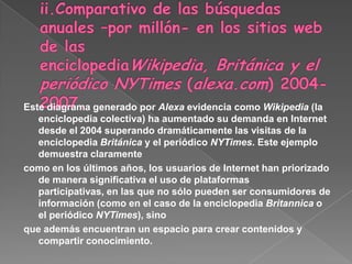El fundamento central de un Colaboratorio es que cualquiera que esté interesado puede aportar sus conocimientos, experiencia o puntos de vista, ya que lo que interesa es la construcción de mapas de conocimiento colectivo en permanente desarrollo.El principio fundamental del Colaboratorio es comprender la “regla de la reciprocidad” en la que se puede utilizar cuantas veces se quiera la información de otra persona, siempre que se haga referencia al autor original. Una regla de reciprocidad significa dar y recibir. Es decir, aprovechar y, al mismo tiempo, contribuir con contenidos de utilidad que puedan enriquecer el acervo de recursos existentes.Es decir, aprovechar y, al mismo tiempo, contribuir con contenidos de utilidad que puedan enriquecer el acervo de recursos existentes. Este concepto no es nuevo (ya ha sido incorporado como una metodología de trabajo colaborativo en algunas ciencias, ver collaboratoryen Wikipedia26), sin embargo, refleja la arquitectura y la filosofía de Wikipedia y la idea de compartir el saber en la sociedad del conocimiento.